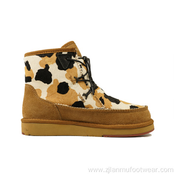 Double face sheepskin printed boots